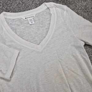 Athleta Breezy Scoop V Tee Shirt Womens XXS White Short Sleeve Slub Sheer